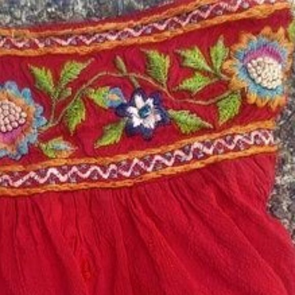 Red Orange Embroidered Crossbody Possibly Silk Boho Festival Gypsy Bag - Picture 6 of 6